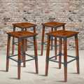 Flash Furniture Rustic Antique Walnut Industrial Wood Dining Backless Barstool, PK4 4-XU-DG-W0247B-GG